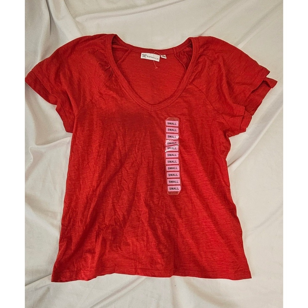 Rafaella Womens‎ Red V-Neck Short Sleeve Slub Knit Cotton Modal Tee Shirt Small
